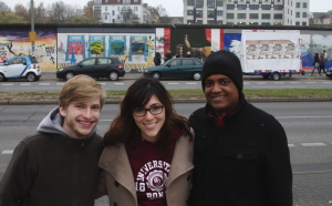 Megan (center) and former UCWbLer, Jake P (right), marveled at the East Gallery of the remaining Berlin Wall. 